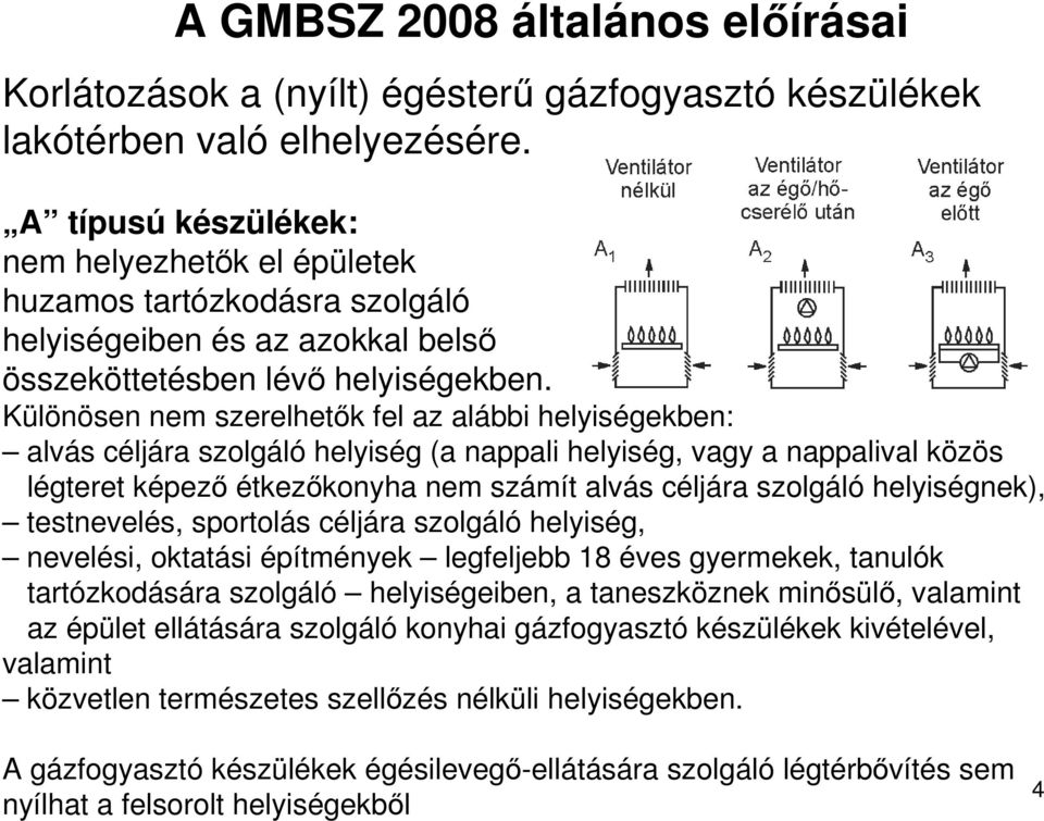 Különösen nem szerelhetık fel az alábbi helyiségekben: alvás céljára szolgáló helyiség (a nappali helyiség, vagy a nappalival közös légteret képezı étkezıkonyha nem számít alvás céljára szolgáló