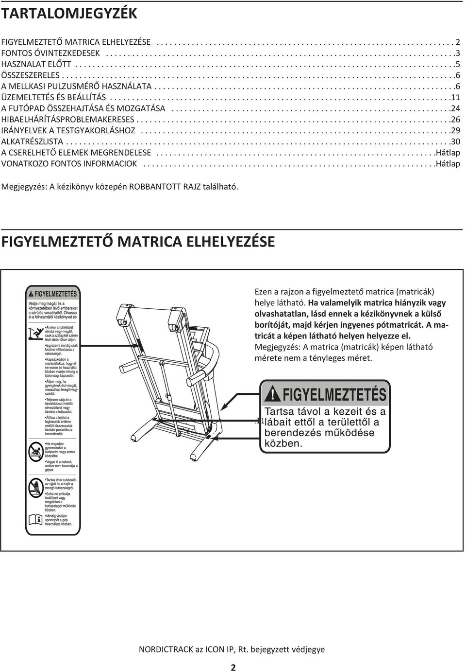 ....................................................................6 ÜZEMELTETÉS ÉS BEÁLLÍTÁS..............................................................................11 A FUTÓPAD ÖSSZEHAJTÁSA ÉS MOZGATÁSA.