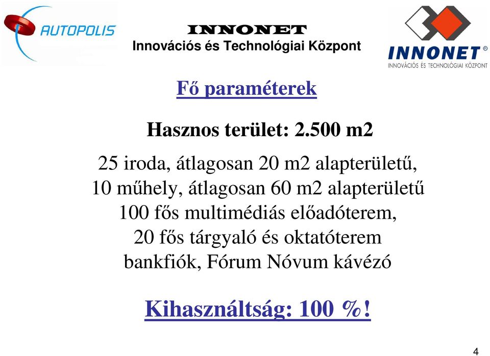 átlagosan 60 m2 alapterület 100 fs multimédiás eladóterem, 20 fs