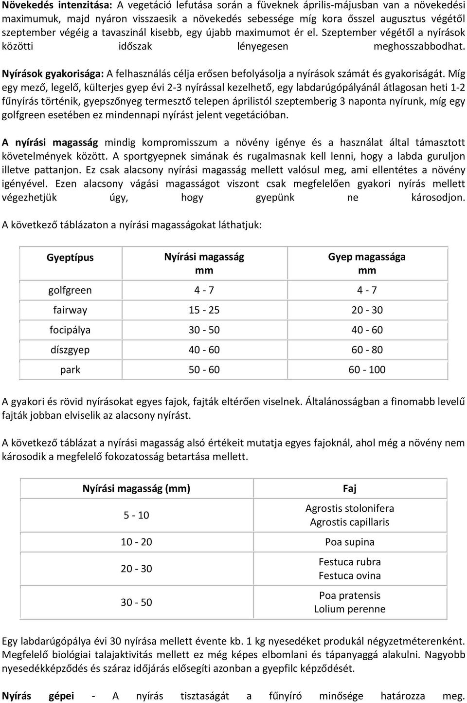 Nyírások gyakorisága: A felhasználás célja erősen befolyásolja a nyírások számát és gyakoriságát.