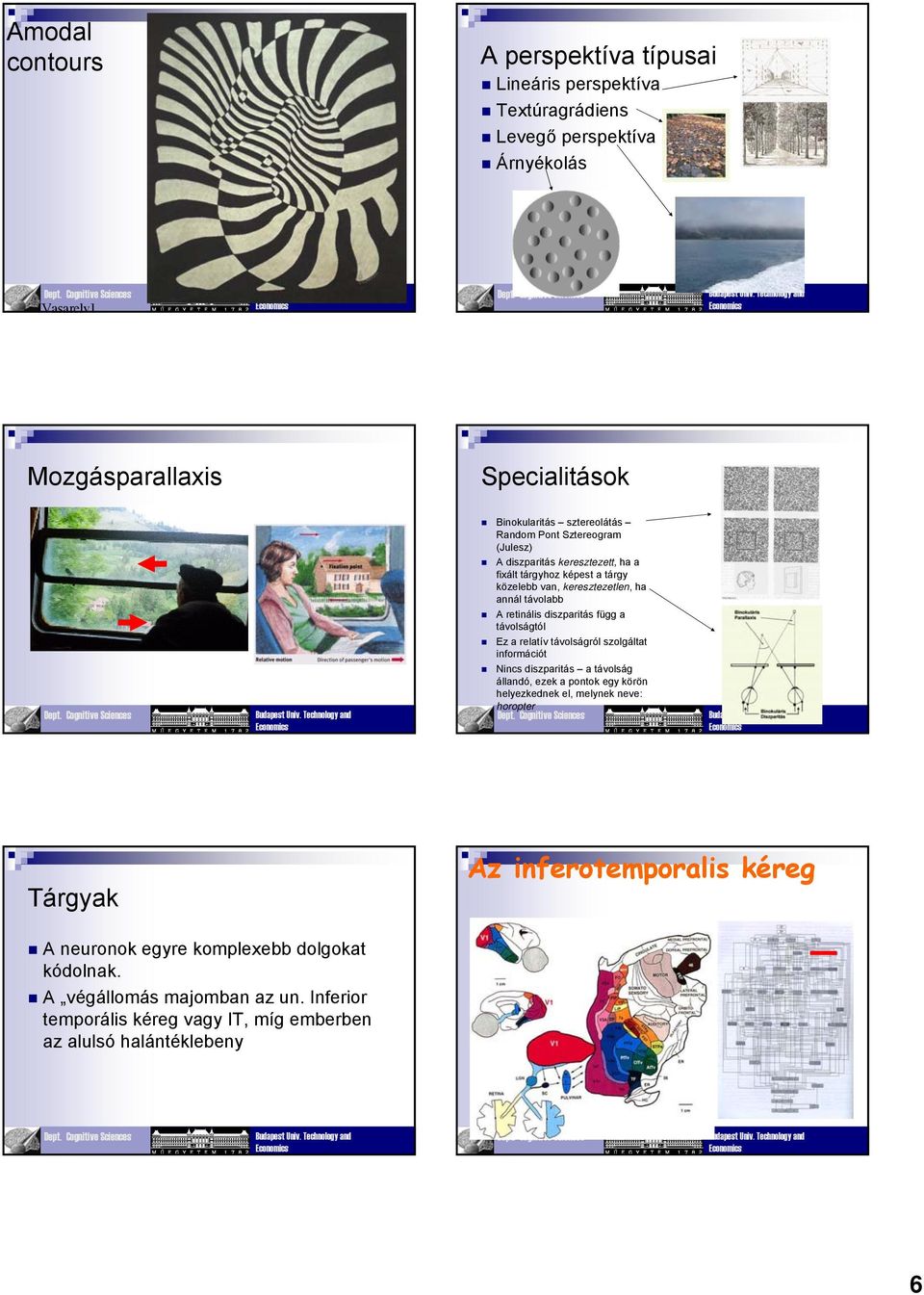 a távolságtól Ez a relatív távolságról szolgáltat információt Nincs diszparitás a távolság állandó, ezek a pontok egy körön helyezkednek el, melynek neve: horopter Tárgyak