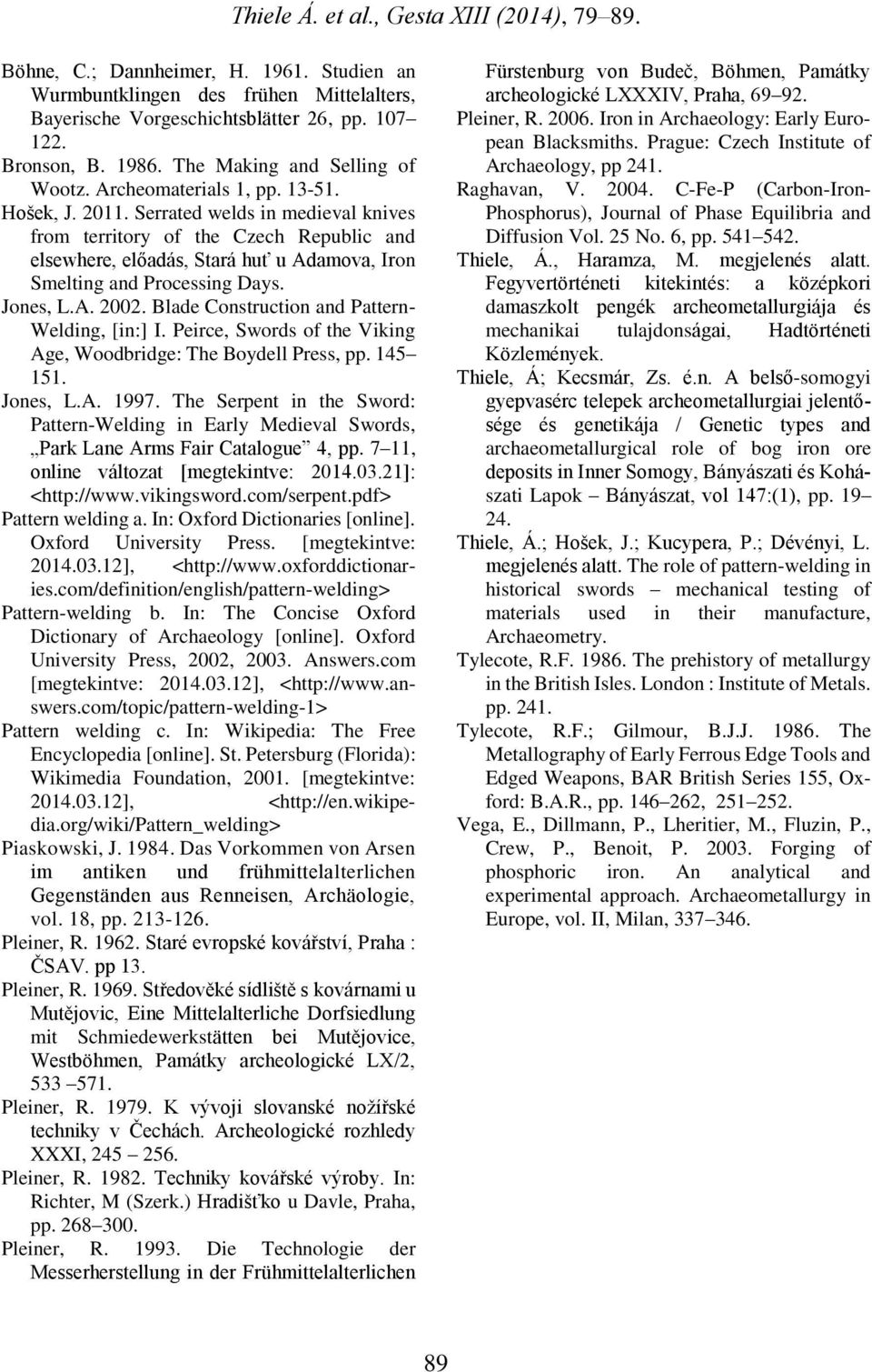 Jones, L.A. 2002. Blade Construction and Pattern- Welding, [in:] I. Peirce, Swords of the Viking Age, Woodbridge: The Boydell Press, pp. 145 151. Jones, L.A. 1997.