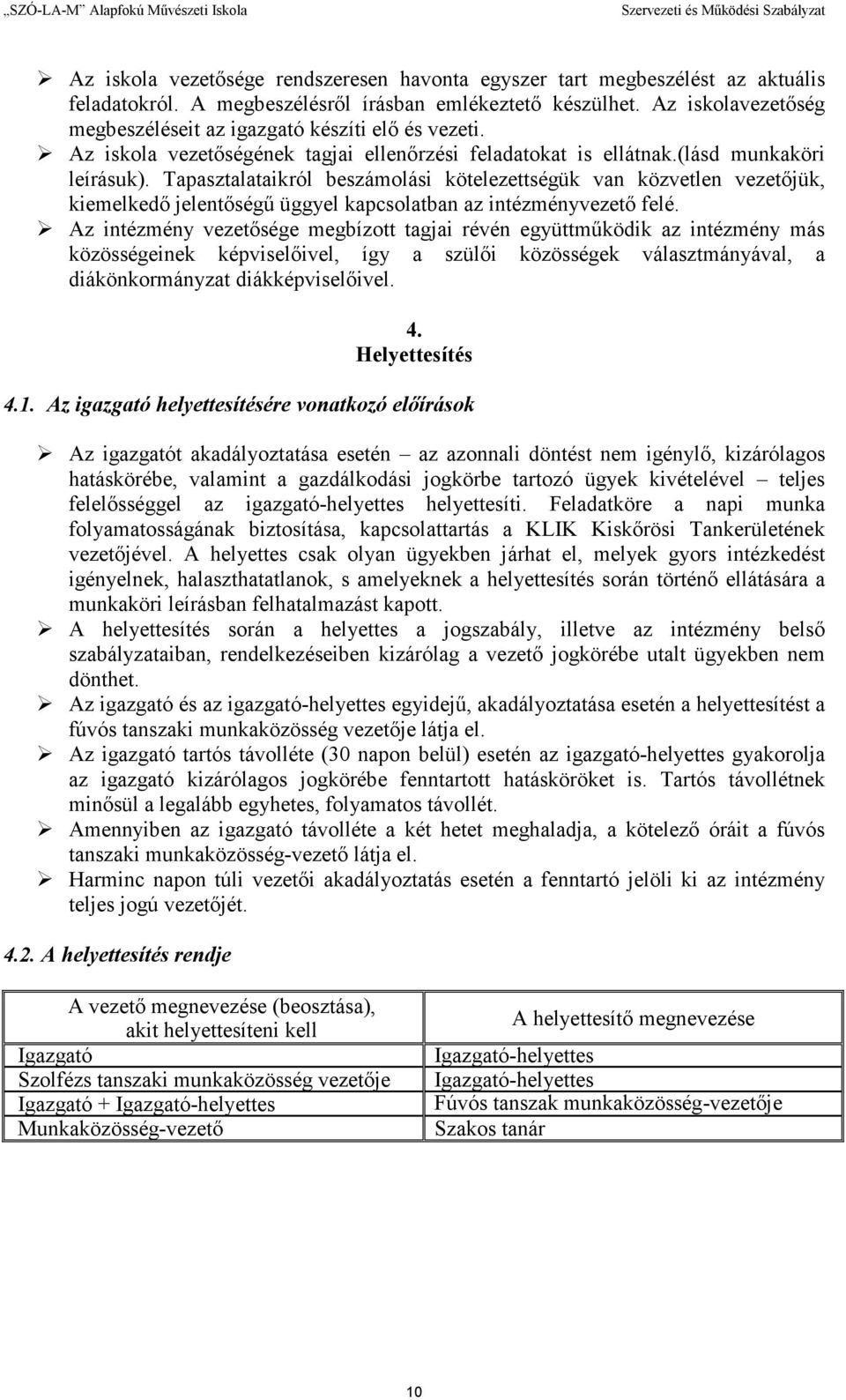 Tapasztalataikról beszámolási kötelezettségük van közvetlen vezetıjük, kiemelkedı jelentıségő üggyel kapcsolatban az intézményvezetı felé.