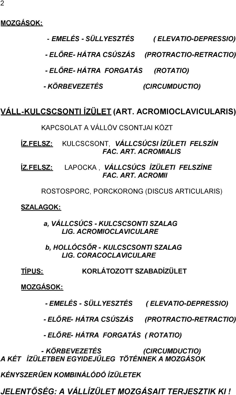 ACROMIALIS LAPOCKA, VÁLLCSÚCS ÍZÜLETI FELSZÍNE FAC. ART. ACROMII ROSTOSPORC, PORCKORONG (DISCUS ARTICULARIS) a, VÁLLCSÚCS - KULCSCSONTI SZALAG LIG.