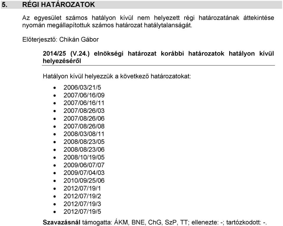 ) elnökségi határozat korábbi határozatok hatályon kívül helyezéséről Hatályon kívül helyezzük a következő határozatokat: 2006/03/21/5