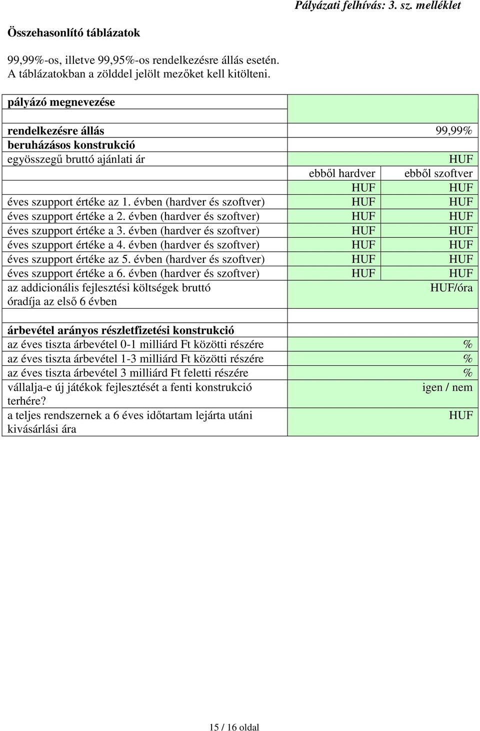 évben (hardver és szoftver) HUF HUF éves szupport értéke a 2. évben (hardver és szoftver) HUF HUF éves szupport értéke a 3. évben (hardver és szoftver) HUF HUF éves szupport értéke a 4.