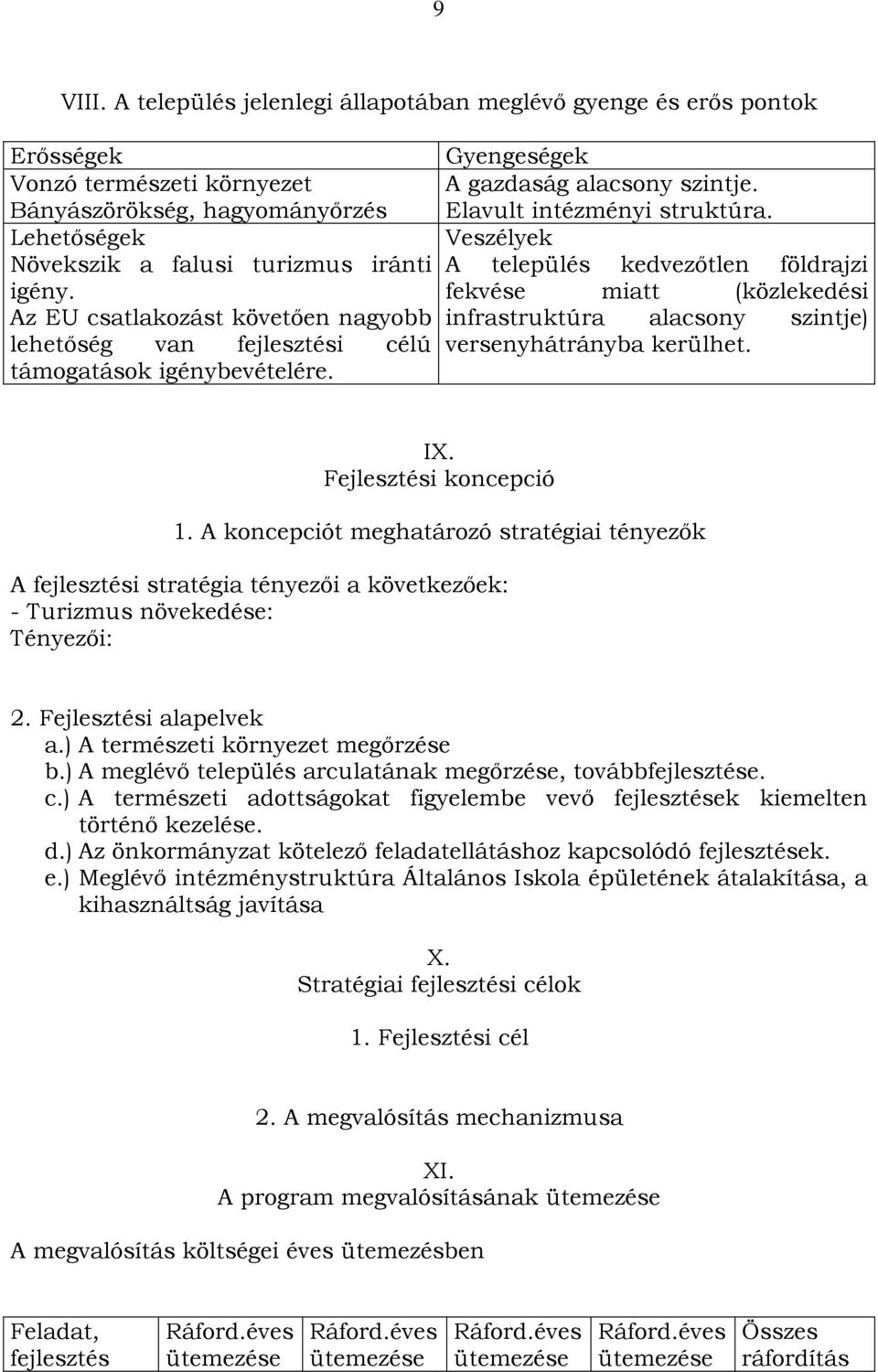 fekvése miatt (közlekedési Az EU csatlakozást követően nagyobb infrastruktúra alacsony szintje) lehetőség van fejlesztési célú versenyhátrányba kerülhet. támogatások igénybevételére. IX.