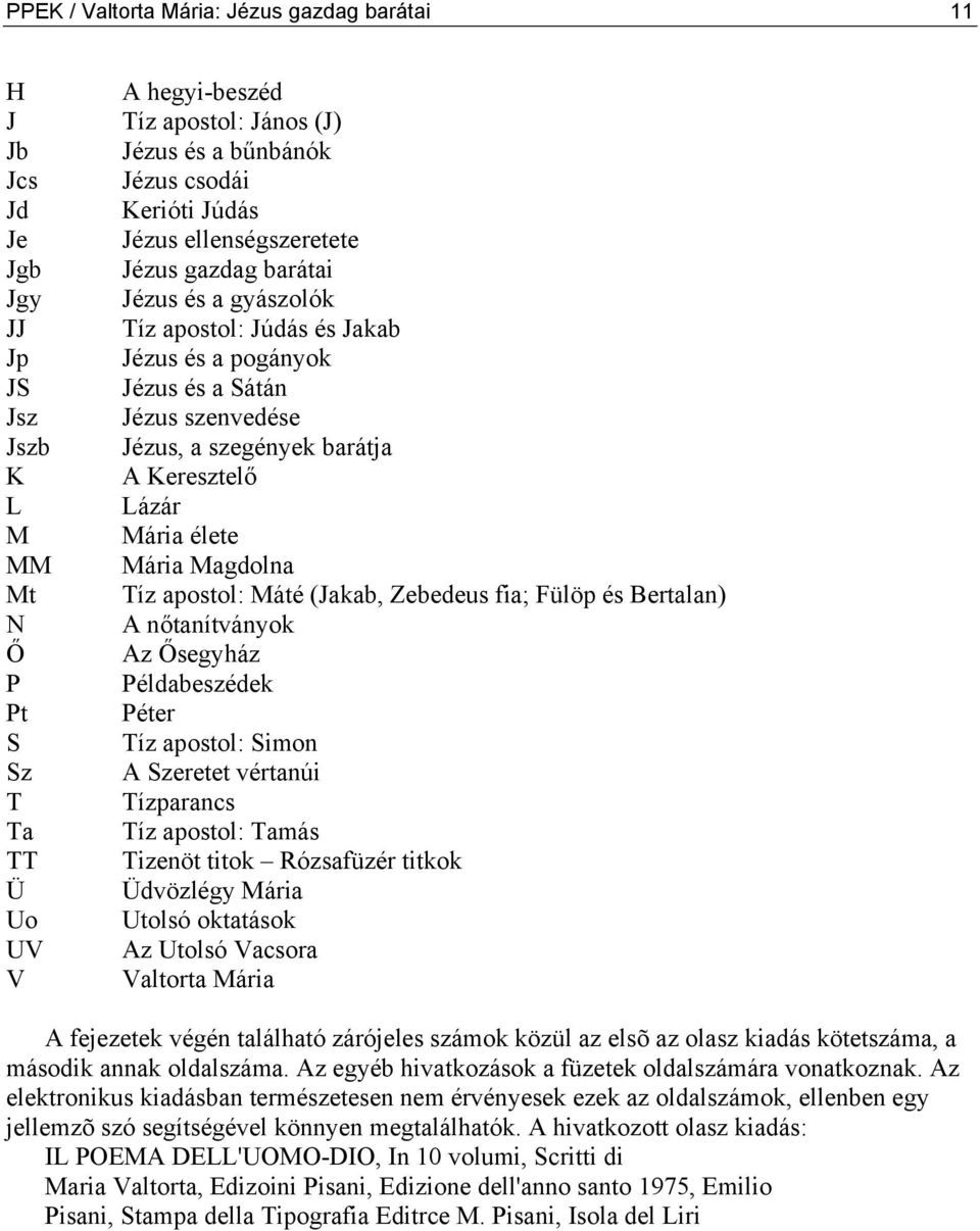 Keresztelő Lázár Mária élete Mária Magdolna Tíz apostol: Máté (Jakab, Zebedeus fia; Fülöp és Bertalan) A nőtanítványok Az Ősegyház Példabeszédek Péter Tíz apostol: Simon A Szeretet vértanúi