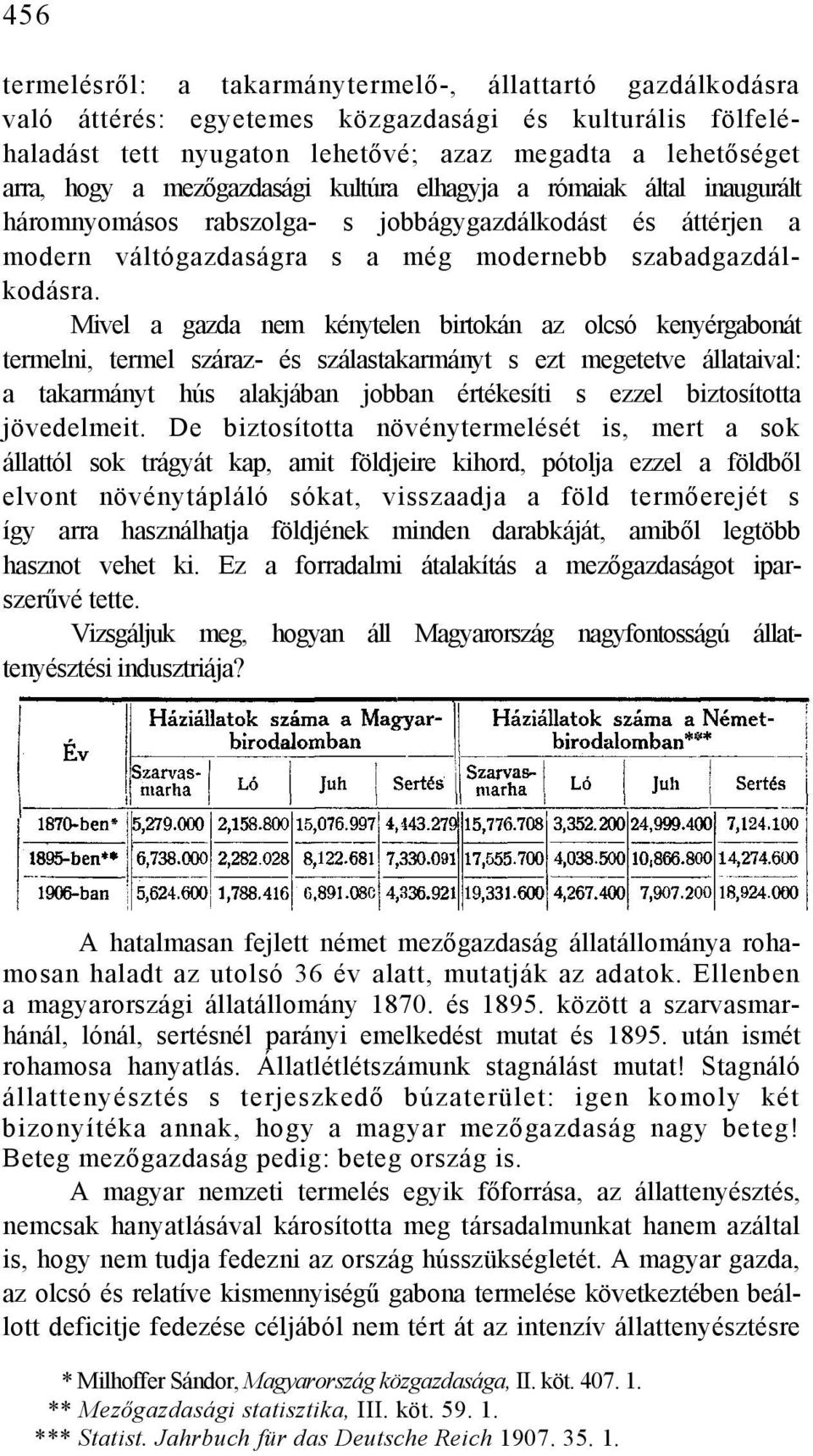 Mivel a gazda nem kénytelen birtokán az olcsó kenyérgabonát termelni, termel száraz- és szálastakarmányt s ezt megetetve állataival: a takarmányt hús alakjában jobban értékesíti s ezzel biztosította