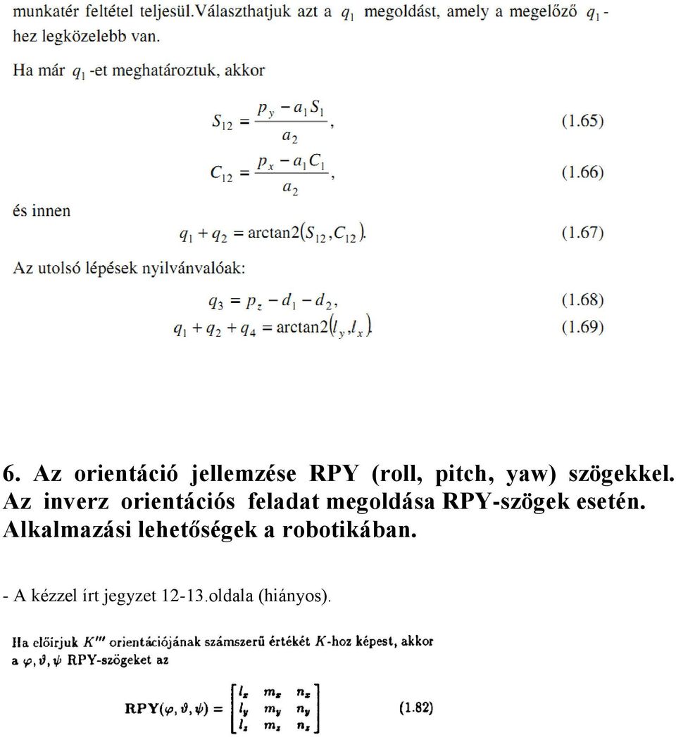 Az inverz orientációs feladat megoldása RPY-szögek