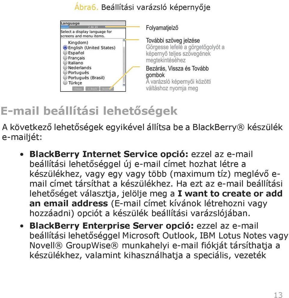 beállítási lehetőséggel új e-mail címet hozhat létre a készülékhez, vagy egy vagy több (maximum tíz) meglévő e- mail címet társíthat a készülékhez.