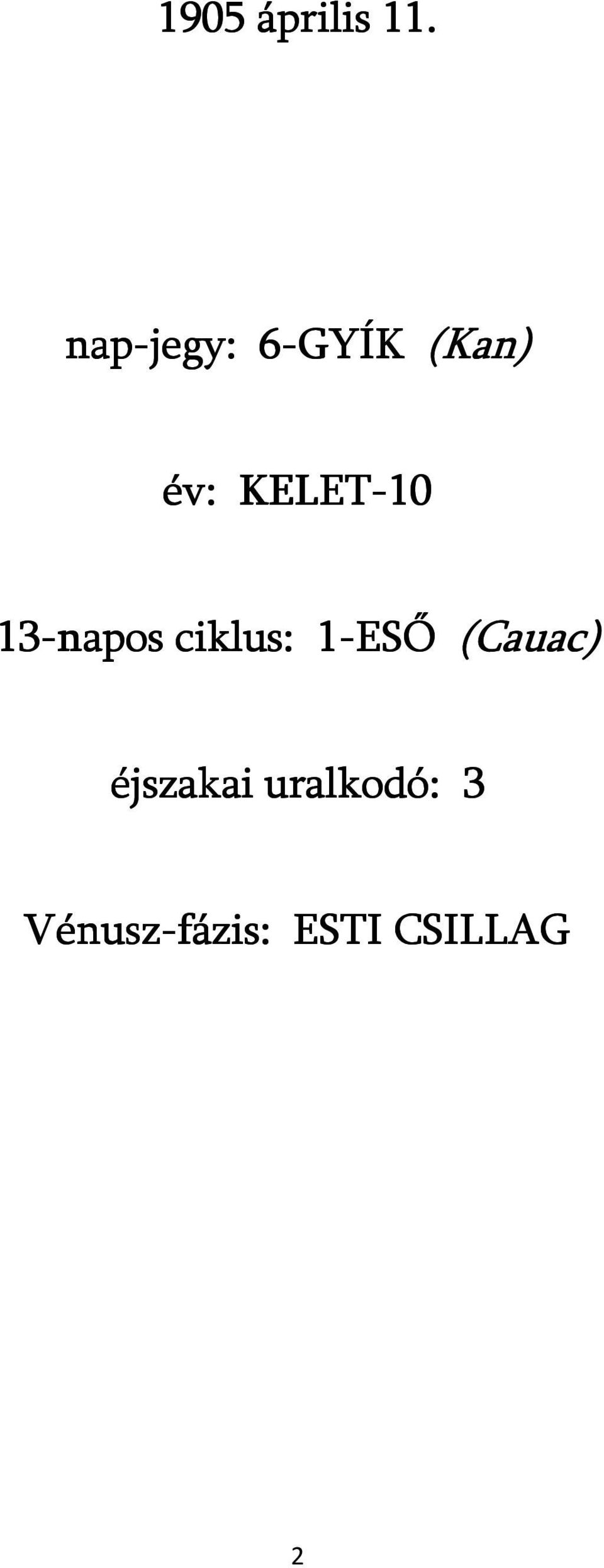 KELET-10 13-napos ciklus: 1-ESŐ