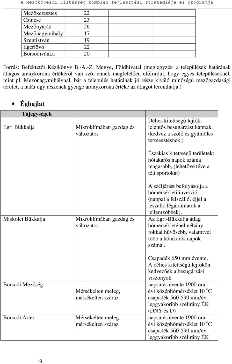 Mezınagymihálynál, bár a település határának jó része kiváló minıségő mezıgazdasági terület, a határ egy részének gyenge aranykorona értéke az átlagot leronthatja ) Éghajlat Tájegységek Egri Bükkalja