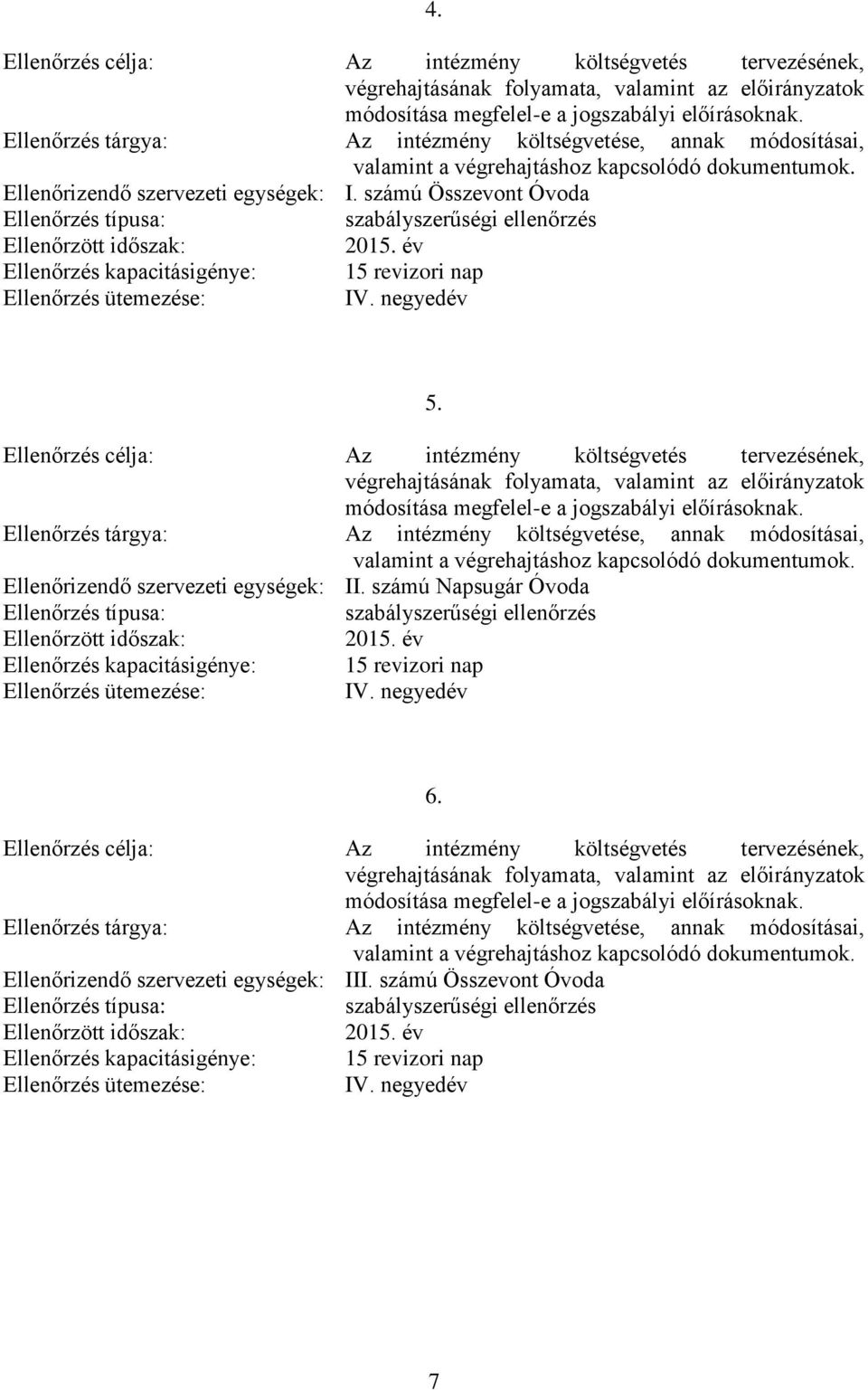 negyedév 5. Ellenőrzés célja: Az intézmény költségvetés tervezésének, végrehajtásának folyamata, valamint az előirányzatok módosítása megfelel-e a jogszabályi előírásoknak.