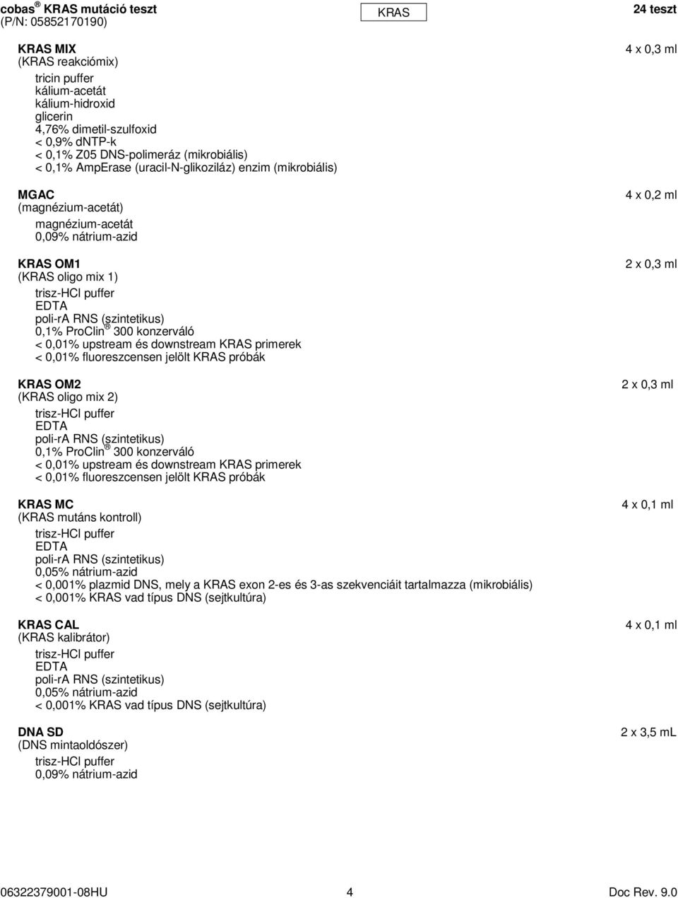 (szintetikus) 0,1% ProClin 300 konzerváló < 0,01% upstream és downstream KRAS primerek < 0,01% fluoreszcensen jelölt KRAS próbák KRAS OM2 (KRAS oligo mix 2) trisz-hcl puffer EDTA poli-ra RNS