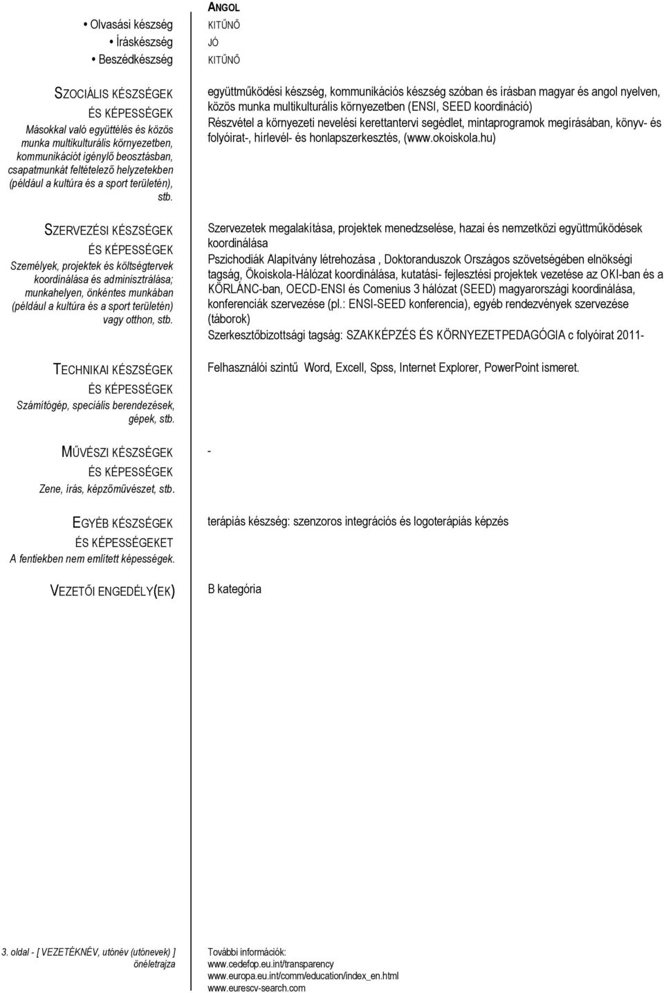 SZERVEZÉSI KÉSZSÉGEK Személyek, projektek és költségtervek koordinálása és adminisztrálása; munkahelyen, önkéntes munkában (például a kultúra és a sport területén) vagy otthon, stb.