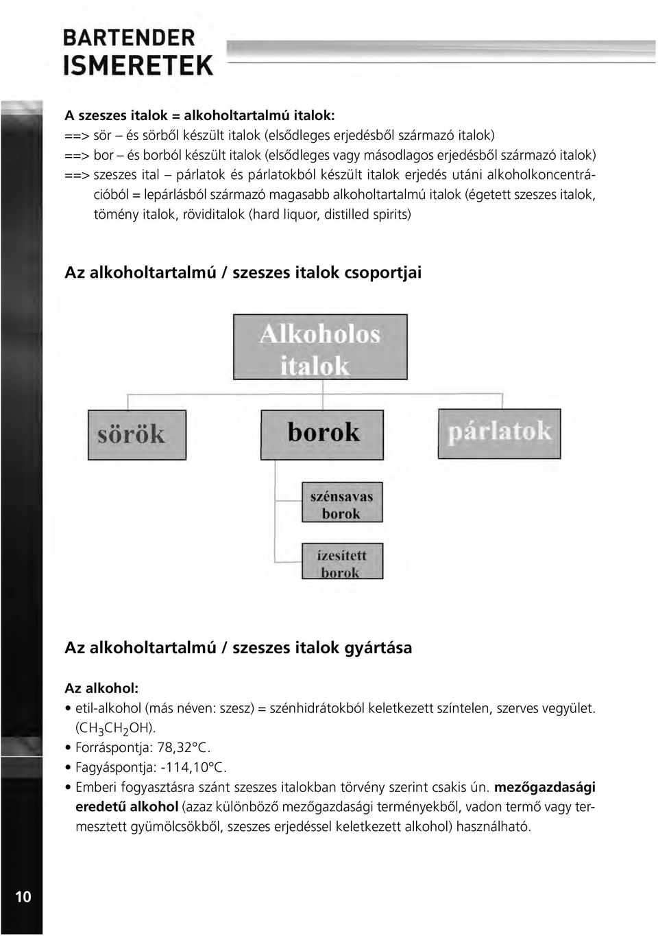 röviditalok (hard liquor, distilled spirits) Az alkoholtartalmú / szeszes italok csoportjai Az alkoholtartalmú / szeszes italok gyártása Az alkohol: etil-alkohol (más néven: szesz) = szénhidrátokból