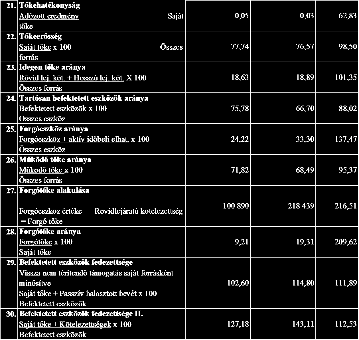 Vagyoni helyzet alakulása A Társaság Vagyonfedezettség I. mutatója esetében 11,91%-os az emelkedés, amit a saját tőke növekedése és a befektetett eszközök csökkenése okozott.