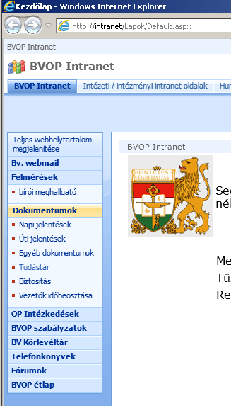 Intranet felület Az Információs Korban a magánéletet tényleg a jelszó védi. Még otthon is. Tari Annamária A bv.hu tartományban a Bv.