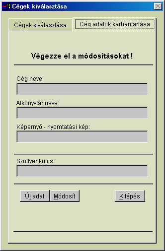 2. ábra3. ábra 4. Menürendszer Programunk funkcióit menürendszeren keresztül érhetjük el. A vízszintes főmenü menü sorból nyithatjuk meg az almenü pontokat (4. ábra).