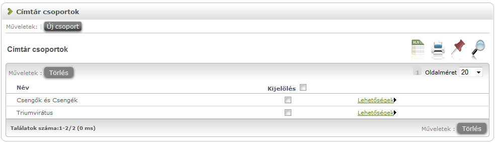 4.5. Üzenetek/Címtár A címtár felületen lehetősége van a címzetteket tetszés szerinti csoportokba rendezni, illetve a csoporttagok részére csoportos üzenetet küldeni.