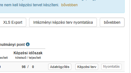 Képzési terv nyomtatása, elküldése A kiválasztott képzések alapján a tisztviselői listában automatikusan megjelenik a 2016. évre tervezett tanulmányi pontok száma.