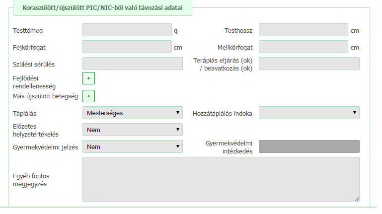 9.3.3. PIC/NIC fül 3. blokk Koraszülött/újszülött PIC/NIC-ből való távozási adatai Ebben a blokkban a PIC/NIC-ből való távozási paraméterek adhatók meg.