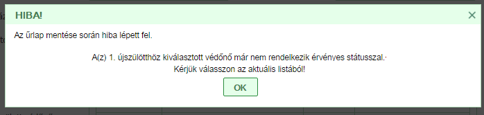 A védőnő nevének kijelölésével, majd a Kiválaszt gombra kattintva rögzítheti a védőnőt a távozási blokkban.