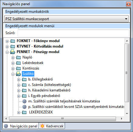 1.6 Leggyakrabban használt lekérdezési helyek 1.6.1 Szállítói típusú bizonylatok kimutatása A lekérdezés a szállítói típusú