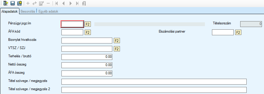 Bizonylatszám: A kötváll bizonylat utolsó karaktere az előirányzat évét mutatja. Alszám: A kötváll megfelelő határidejéhez kapcsolódó alszámának kiválasztása (F2).