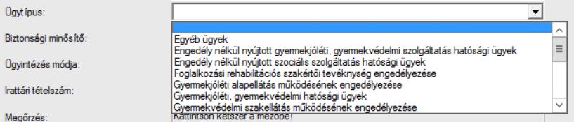 a segítségével a lenyíló választólistában szereplő előre definiált értékek (kódtételek) közül választva tudjuk a mezőt tölteni) o