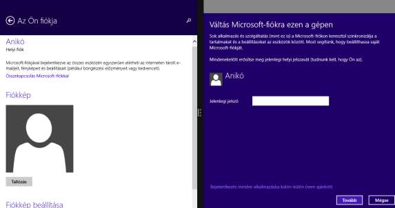 Microsoft-fiók használata Telepítés után felszólítást kapunk, hogy Microsoft-fiókunkkal jelentkezzünk be az adott eszközre, jelen esetben a számítógépünkre. A Microsoft-fiók egy gmail.