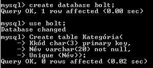 Táblajáték Kategória Create database bolt; Use bolt; Create table