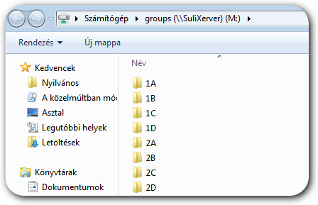 DESKTOPOK HASZNÁLATA SULIXERVERREL Csoportmappák a Windows 7 fájlkezelőjében Csoportmappák és megosztások a Windows 7 asztalán 2.