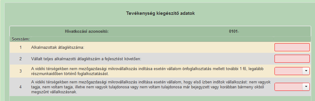 2.célterülethez (A vidéki térségekben nem mezőgazdasági mikrovállalkozás indítása) tartozó kérdések: A paneleken megjelenő kérdéseket kérjük