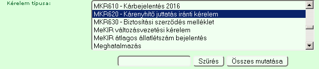 Kérelmező ügyfél: A meghatalmazók listájából ki lehet választani azt, akinek az összes iratát ki szeretnénk listázni. Ezután meg kell nyomni az keresés gombot.