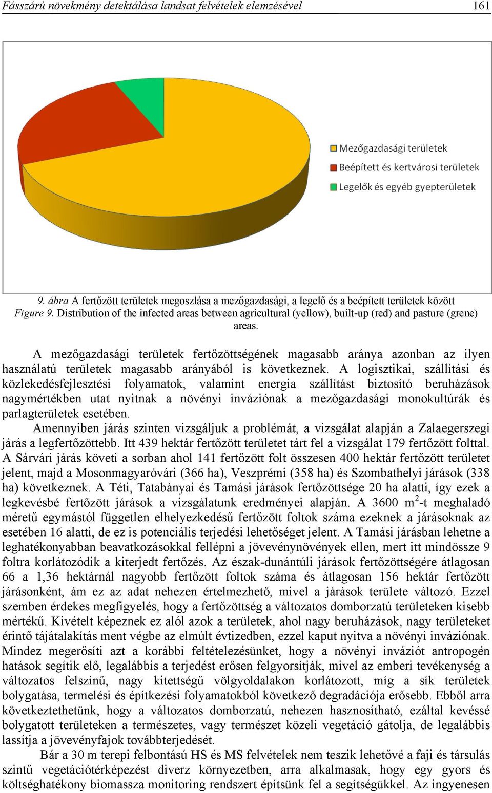 A mezőgazdasági területek fertőzöttségének magasabb aránya azonban az ilyen használatú területek magasabb arányából is következnek.