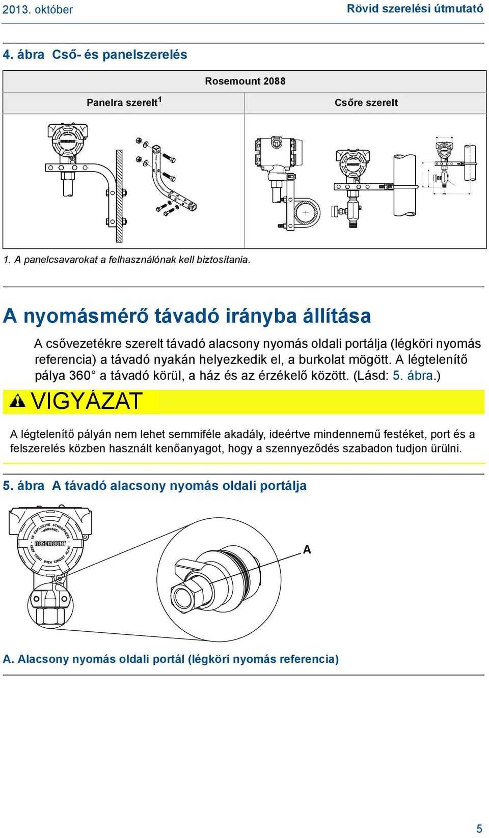 A légtelenítő pálya 360 a távadó körül, a ház és az érzékelő között. (Lásd: 5. ábra.