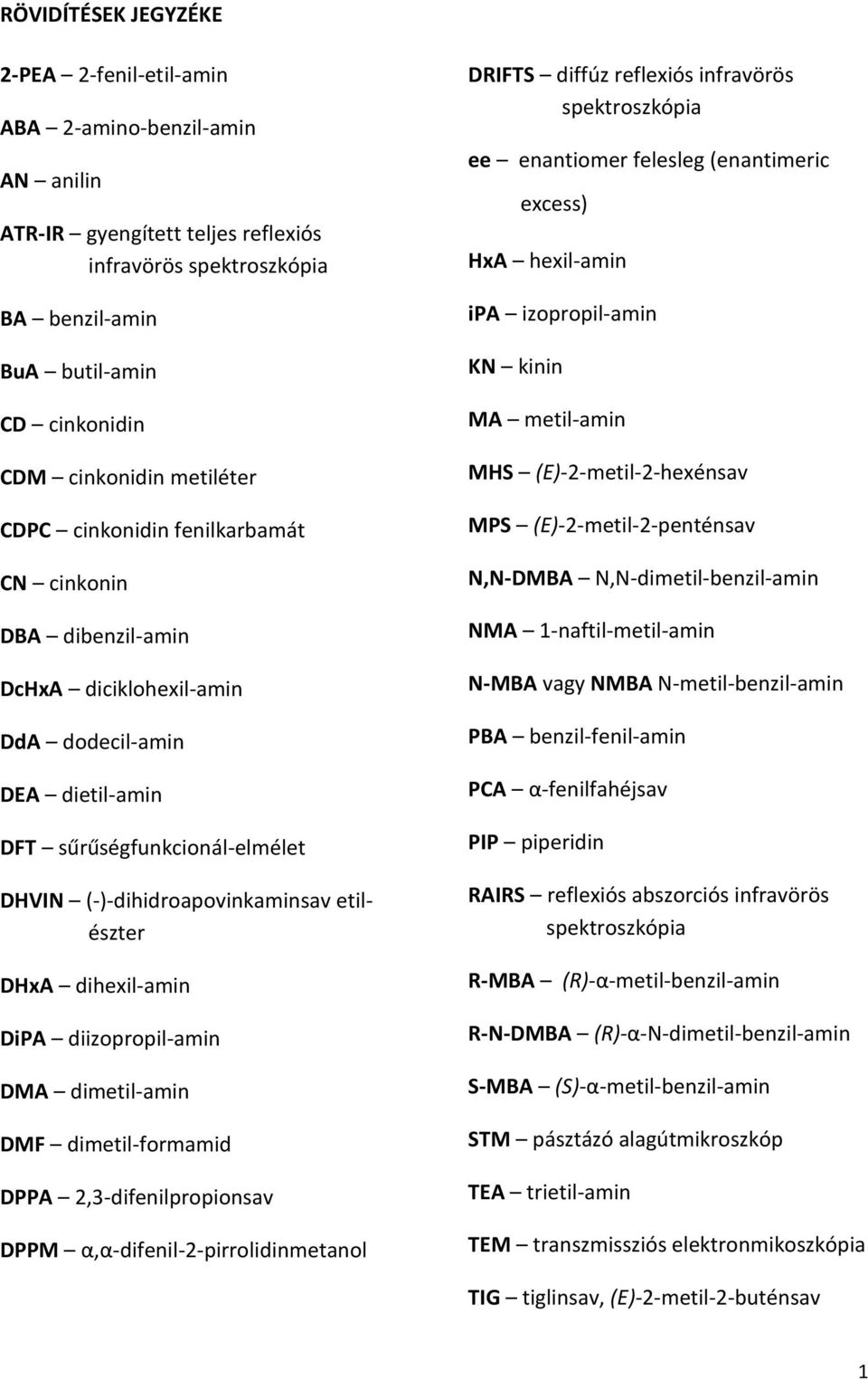 dihexil-amin DiPA diizopropil-amin DMA dimetil-amin DMF dimetil-formamid DPPA 2,3-difenilpropionsav DPPM α,α-difenil-2-pirrolidinmetanol DRIFTS diffúz reflexiós infravörös spektroszkópia ee