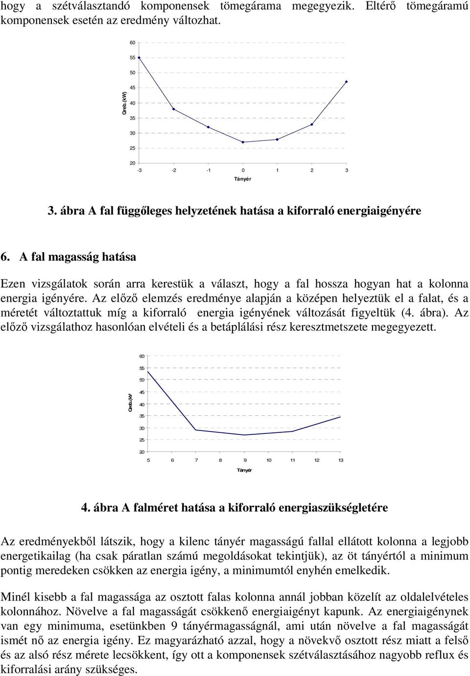 Az elz elemzés eredménye alapján a középen helyeztük el a falat, és a méretét változtattuk míg a kiforraló energia igényének változását figyeltük (4. ábra).