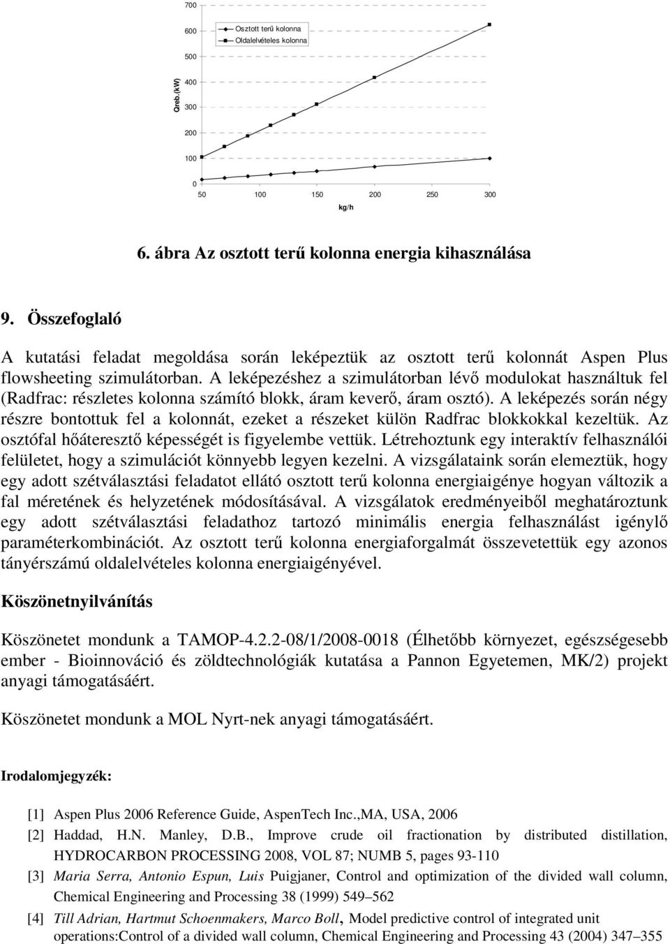 A leképezéshez a szimulátorban lév modulokat használtuk fel (Radfrac: részletes kolonna számító blokk, áram kever, áram osztó).