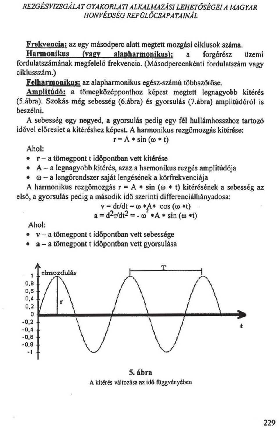 Amplitúdó: a tömegközépponthoz képest megtett legnagyobb kitérés (5.ábra). Szokás még sebesség (6.ábra) és gyorsulás (7.ábra) amplitúdóról is beszélni.