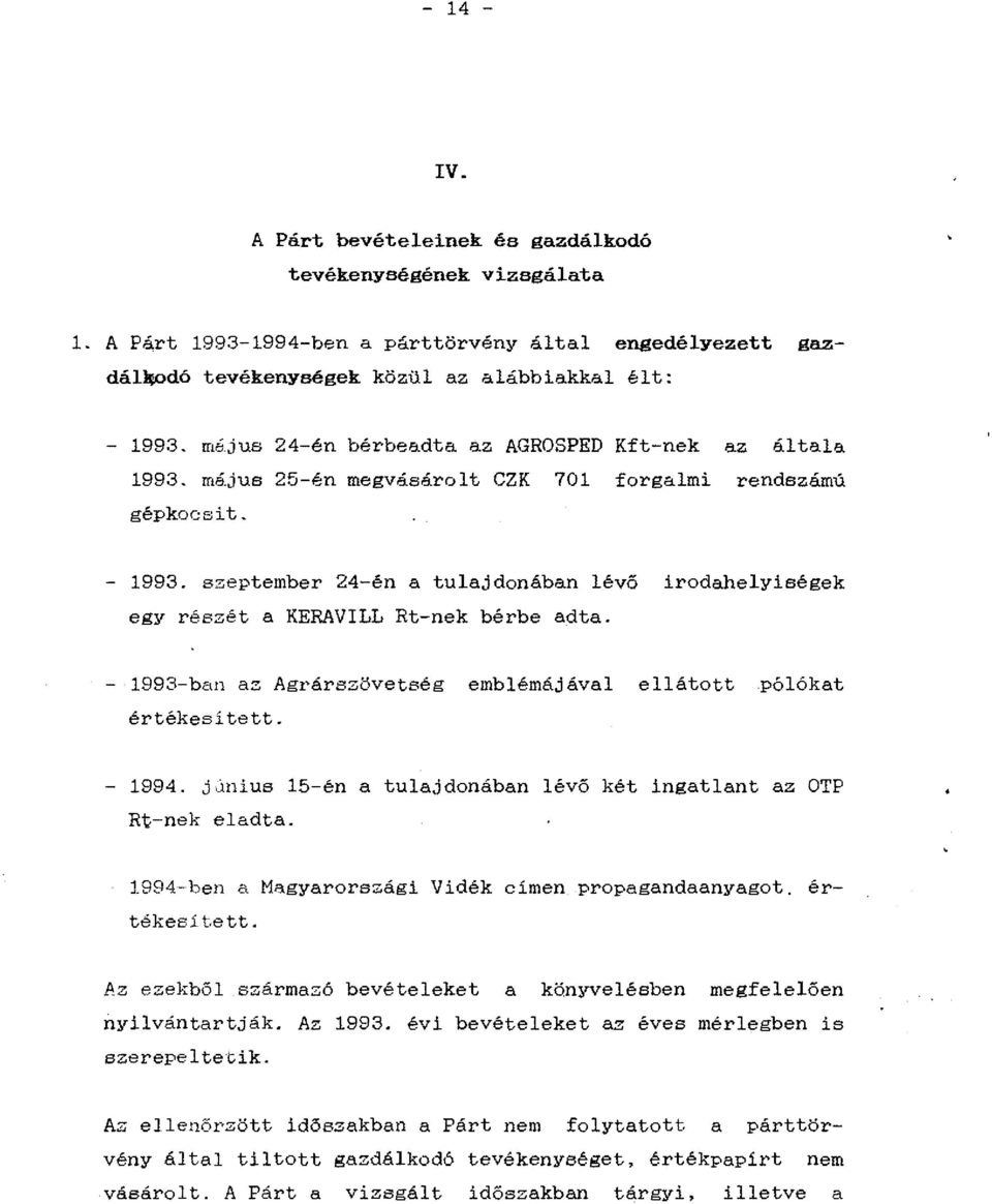 szeptember 24-én a tulajdonában lévő irodahelyiségek egy részét a KERAVILL Rt-nek bérbe adta. - 1993-ban az Agrárszövetség emblémájával ellátott pólókat értékesített. 1994.