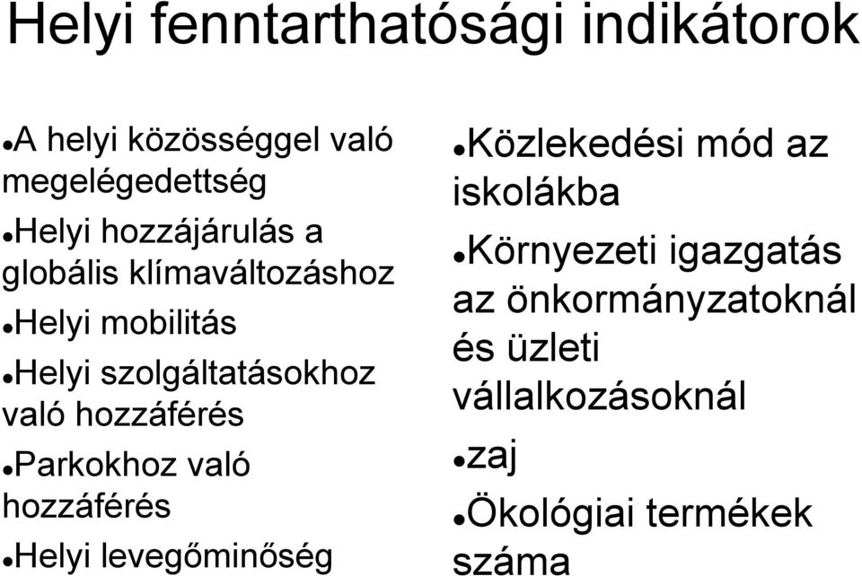 hozzáférés Parkokhoz való hozzáférés Helyi levegőminőség Közlekedési mód az iskolákba