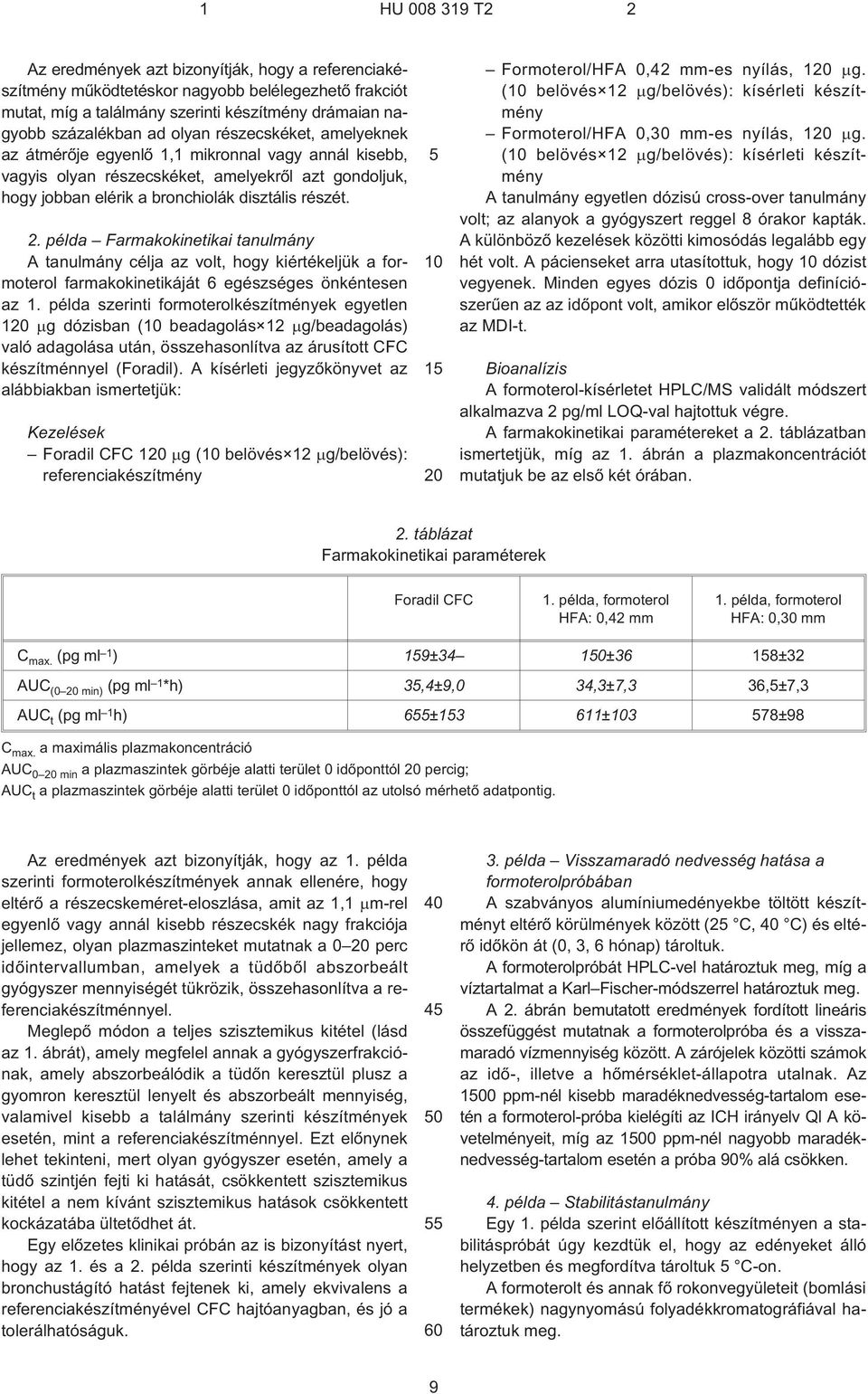 példa Farmakokinetikai tanulmány A tanulmány célja az volt, hogy kiértékeljük a formoterol farmakokinetikáját 6 egészséges önkéntesen az 1.