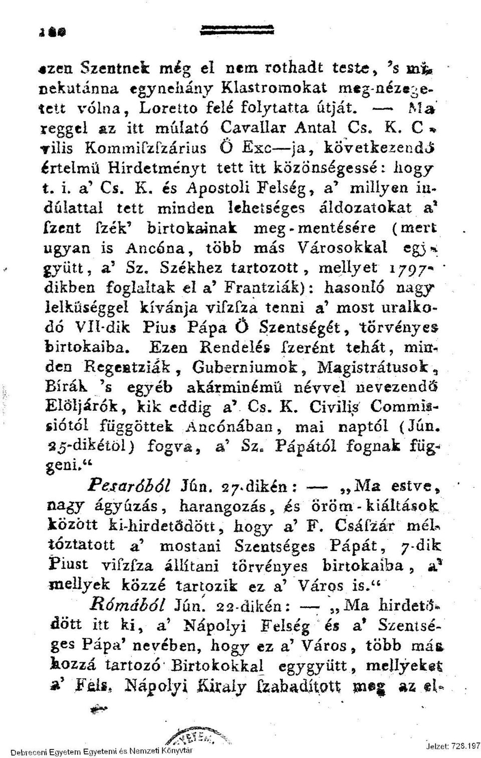 gyütt, a 5 Sz. Székhez tartozott, rnellyet 1797** " dikben foglaltak el a' Frantziák):.