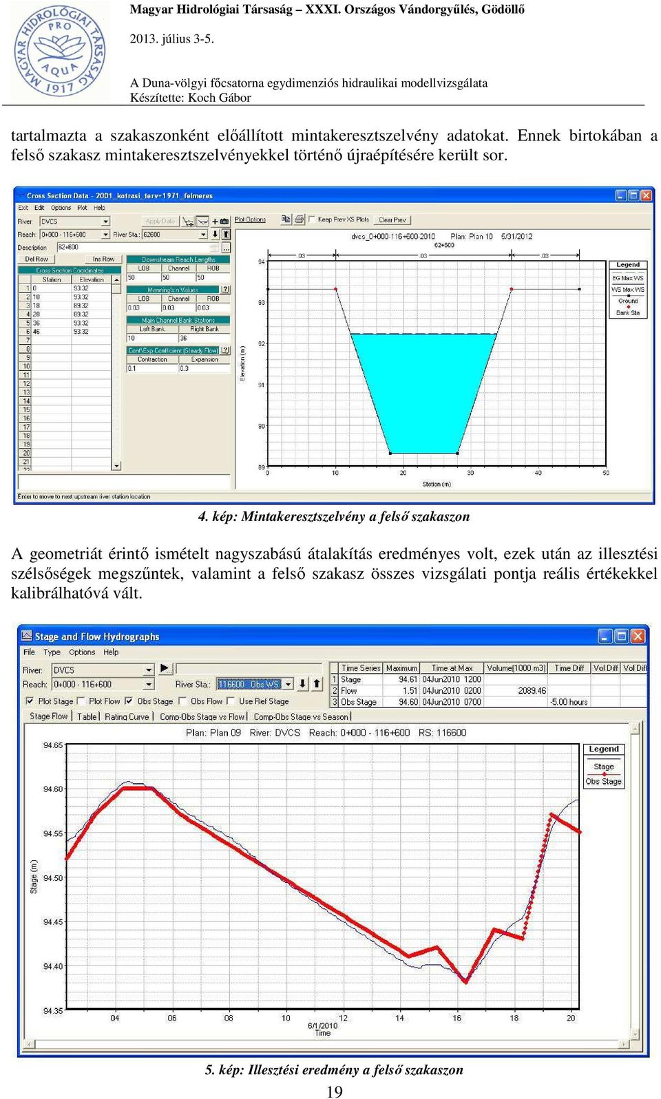 kép: Mintakeresztszelvény a felső szakaszon A geometriát érintő ismételt nagyszabású átalakítás eredményes volt,