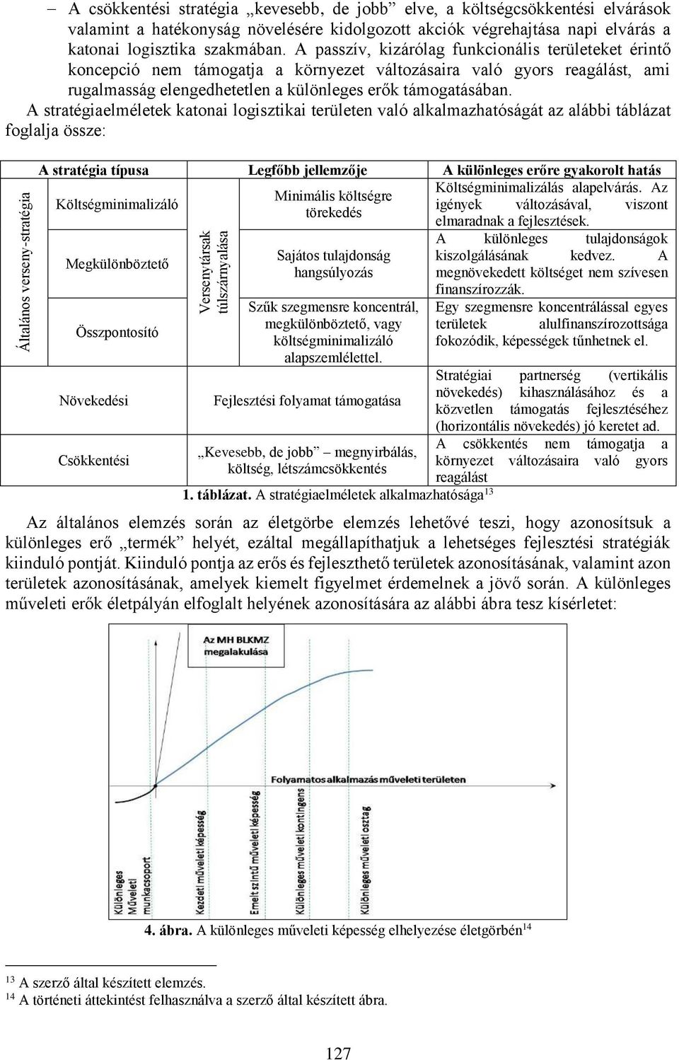 A stratégiaelméletek katonai logisztikai területen való alkalmazhatóságát az alábbi táblázat foglalja össze: Általános verseny-stratégia A stratégia típusa Legfőbb jellemzője A különleges erőre