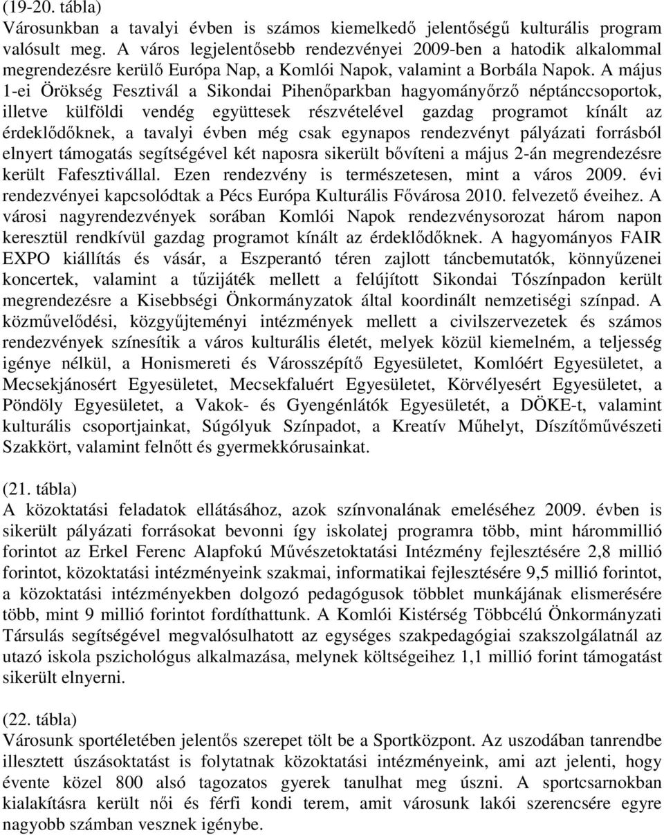 A május 1-ei Örökség Fesztivál a Sikondai Pihenıparkban hagyományırzı néptánccsoportok, illetve külföldi vendég együttesek részvételével gazdag programot kínált az érdeklıdıknek, a tavalyi évben még