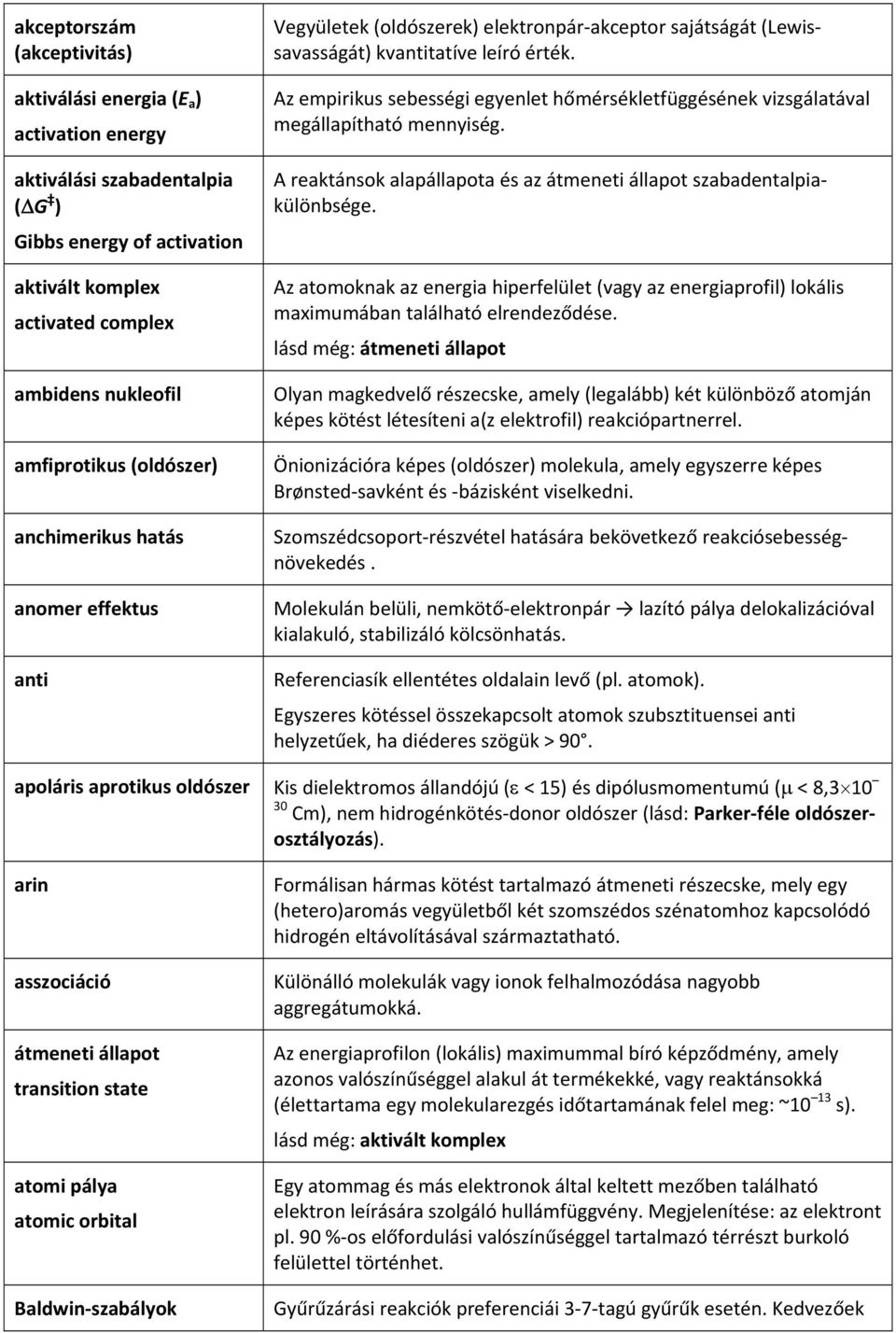 Az empirikus sebességi egyenlet hőmérsékletfüggésének vizsgálatával megállapítható mennyiség. A reaktánsok alapállapota és az átmeneti állapot szabadentalpiakülönbsége.